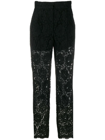 Shop Dolce & Gabbana Floral Lace Suit Trousers In Black