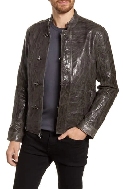 Shop John Varvatos Leather Jacket In Grey Hthr