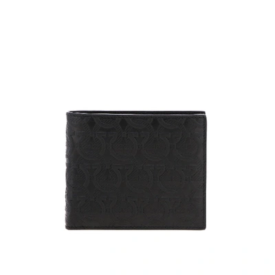 Shop Ferragamo Leather Wallet With All Over Mediterranean Hook In Black