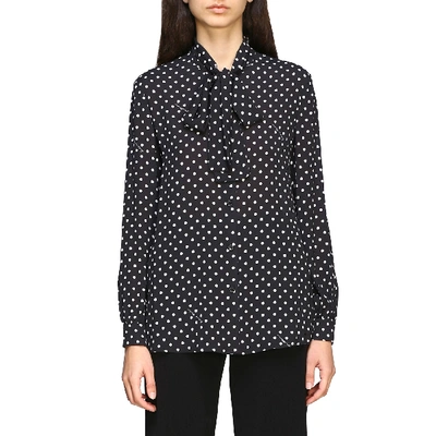 Shop Boutique Moschino Shirt In Polka Dot Cr&ecirc;pe With Bow In Black