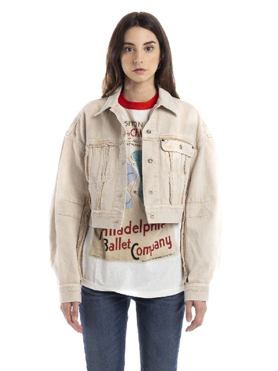 Shop Acne Studios Cropped Denim Jacket In Almond Brown