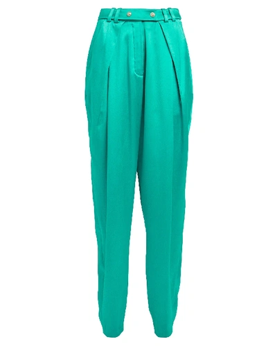 Shop Balmain Tapered Satin Trousers In Turquoise
