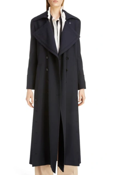 Shop Chloé Button Detail Long Trench Coat In Iconic Navy