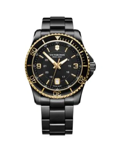 Shop Victorinox Swiss Army Maverick Stainless Steel Analog Bracelet Watch In Black