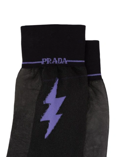 Shop Prada Graphic Print Sheer Detail Socks In Black