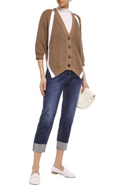 Shop Brunello Cucinelli Cropped Faded High-rise Straight-leg Jeans In Mid Denim