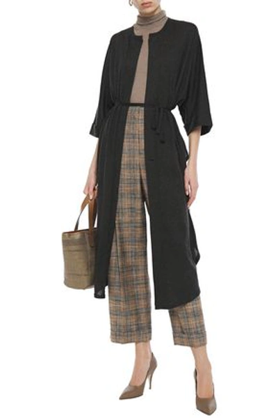 Shop Brunello Cucinelli Asymmetric Mélange Cashmere And Silk-blend Cardigan In Charcoal