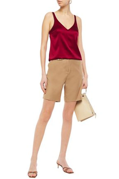 Shop Brunello Cucinelli Bead-embellished Stretch-silk Satin Camisole In Claret