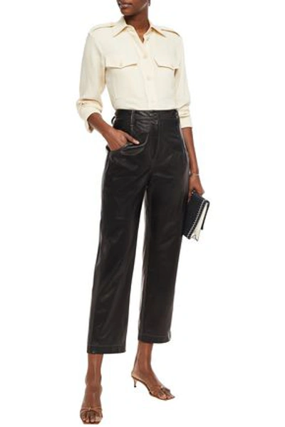 Shop Brunello Cucinelli Cropped Leather Straight-leg Pants In Black