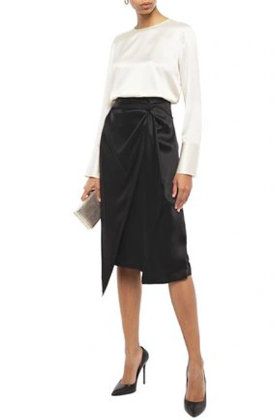Shop Brunello Cucinelli Layered Twisted Satin-crepe Midi Skirt In Black
