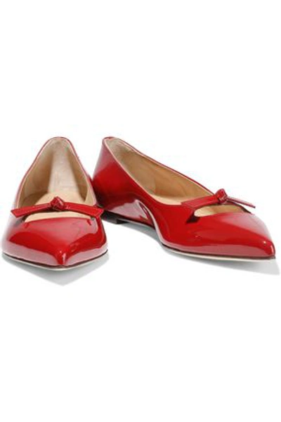 Shop Sergio Rossi Knotted Cutout Patent-leather Point-toe Flats In Red