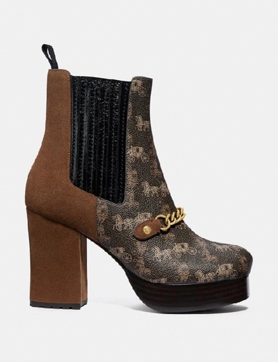 Shop Coach Chelsea Platform Bootie With Horse And Carriage Print - Women's In Brown/saddle