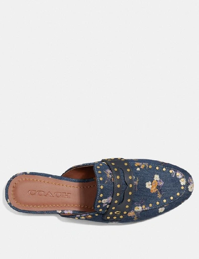 Shop Coach Faye Loafer Slide With Painted Floral Bow Print - Women's In Denim