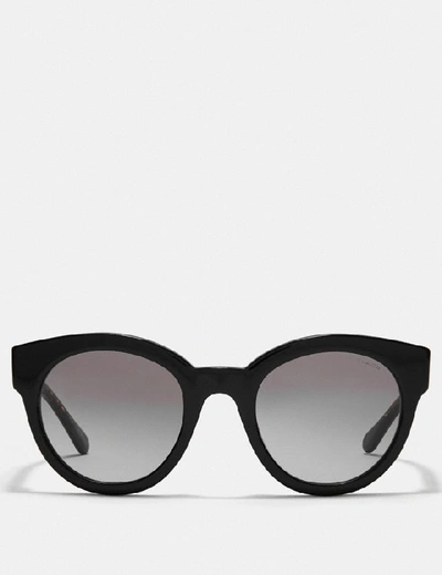Shop Coach Signature Round Sunglasses In Black/tort Glitter Sig C