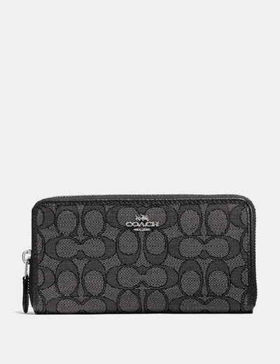 Shop Coach Accordion Zip Wallet In Signature Jacquard In Black Smoke/black/silver