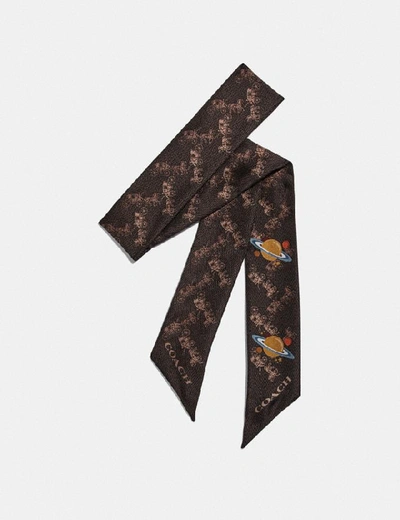 Shop Coach Horse And Carriage Planet Print Silk Skinny Scarf - Women's In Brown/black