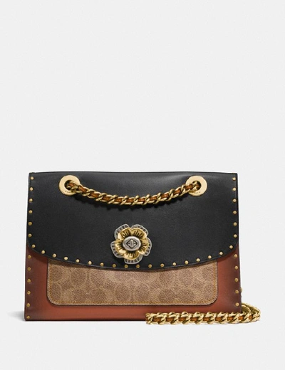 Shop Coach Parker With Rivets And Snakeskin Detail - Women's In Black Multi/brass