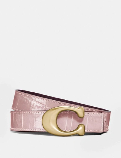 Shop Coach Signature Buckle Reversible Belt, 25mm In Brass/blossom Wine