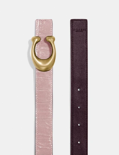 Shop Coach Signature Buckle Reversible Belt, 25mm In Brass/blossom Wine