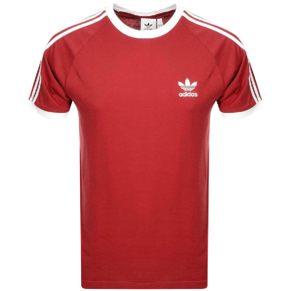 red adidas 3 stripe shirt