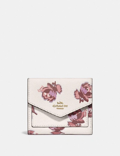 Shop Coach Small Wallet With Floral Print - Women's In Gold/chalk Floral Print