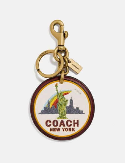 Shop Coach New York Bag Charm - Women's In Wine/gold