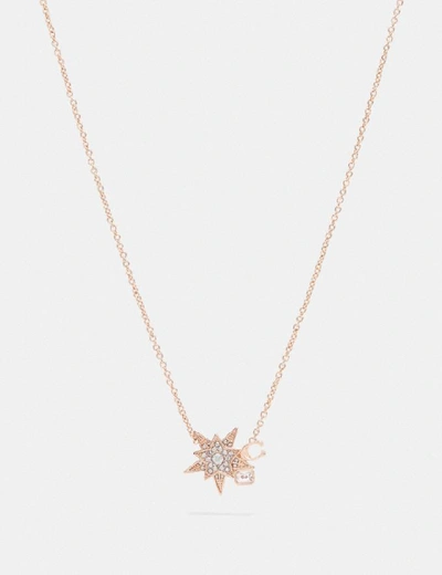Shop Coach Signature Star Necklace In Rose Gold/grey