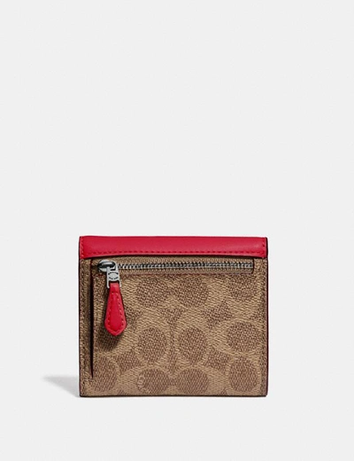 Shop Coach Small Wallet In Colorblock Signature Canvas In Pewter/tan Red Apple