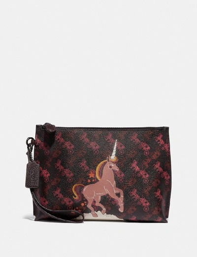 Shop Coach Charlie Pouch With Horse And Carriage Print And Unicorn - Women's In Pewter/black Oxblood
