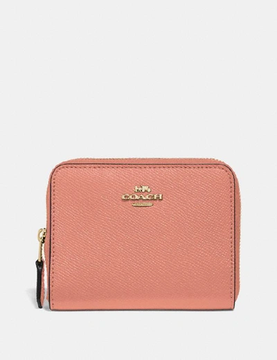 Shop Coach Small Zip Around Wallet In Light Peach/gold