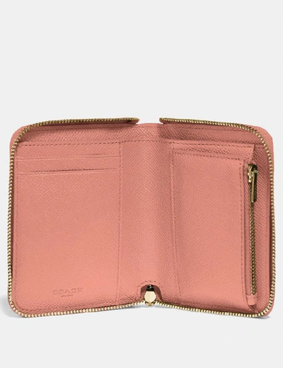 Shop Coach Small Zip Around Wallet In Light Peach/gold