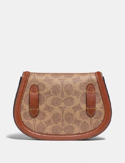 Shop Coach Saddle Belt Bag In Colorblock Signature Canvas In Tan/rust/brass