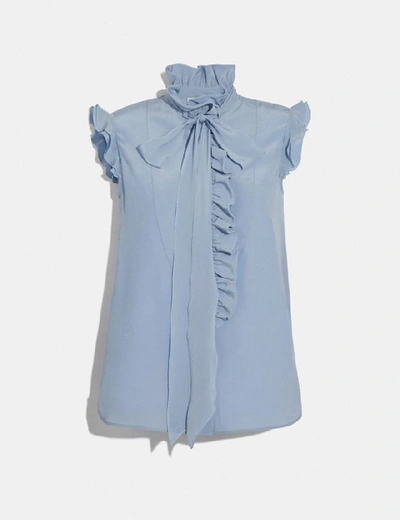 Shop Coach Tie Neck Sleeveless Ruffle Blouse - Women's In Light Blue