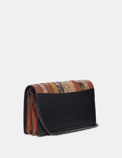Shop Coach Callie Foldover Chain Clutch With Signature Canvas Patchwork Stripes And Snakeskin Detail - Wo In Pewter/tan Black Multi