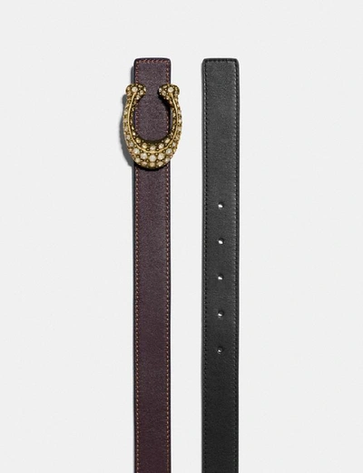 Shop Coach Signature Buckle Reversible Belt, 25mm - Women's In Brass/black/oxblood