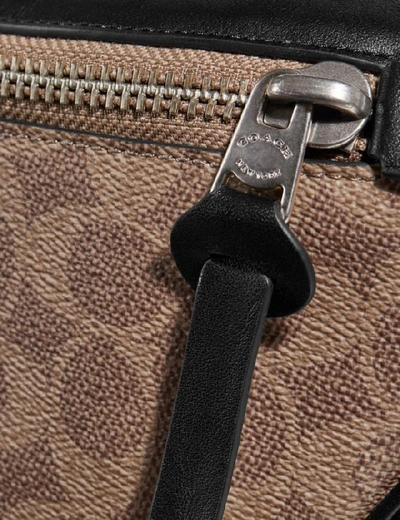 Shop Coach Rivington Belt Bag In Signature Canvas In Khaki/black Copper