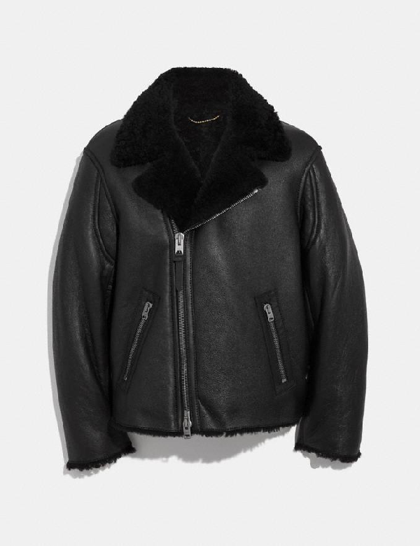 coach shearling moto jacket