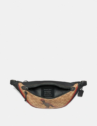 Shop Coach Rivington Belt Bag In Signature Canvas With Rexy By Sui Jianguo In Khaki/black Copper