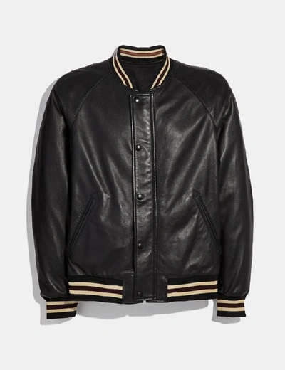 Shop Coach Reversible Varsity Jacket In Black/caramel
