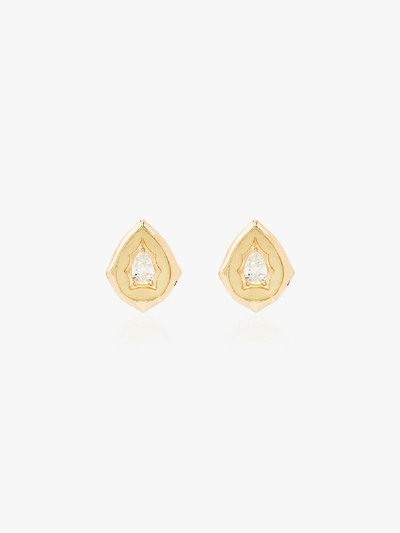 Shop Jade Trau 18k Yellow Gold Diamond Stud Earrings In Metallic