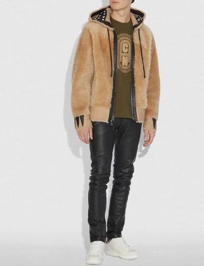 Shop Coach Shearling Rexy Hoodie In Color<lsn_delimiter>dirty Chai