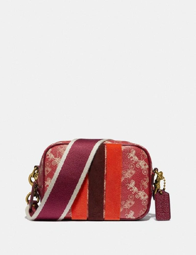 Shop Coach Lunar New Year Camera Bag 16 With Horse And Carriage Print And Varsity Stripe - Women's In Brass/red Deep Red