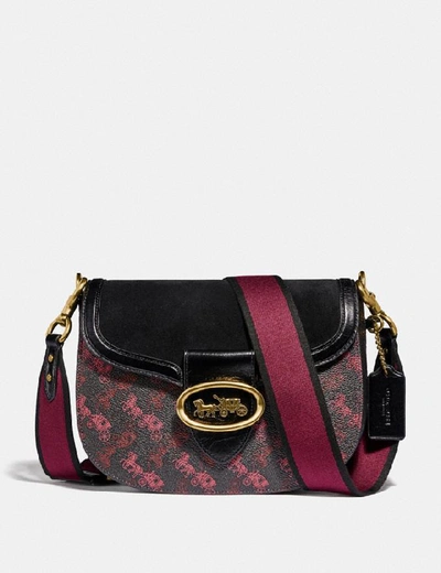 Shop Coach Kat Saddle Bag With Horse And Carriage Print In Brass/black/black
