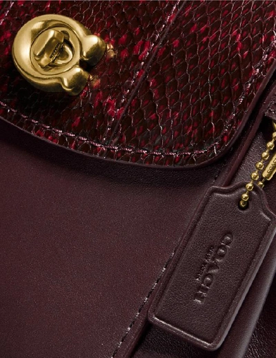 Shop Coach Parker Convertible Backpack 16 With Snakeskin Detail In Brass/deep Red