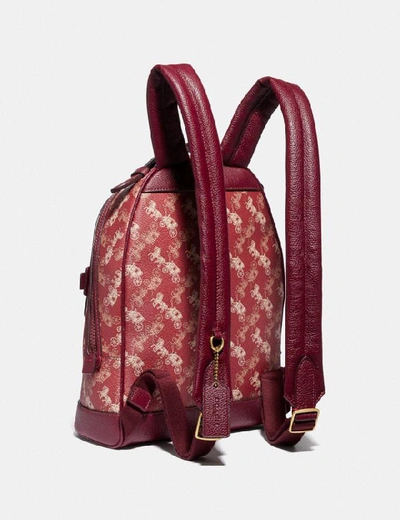 Shop Coach Lunar New Year Barrow Backpack With Horse And Carriage Print And Varsity Stripe - Women's In Brass/red Deep Red