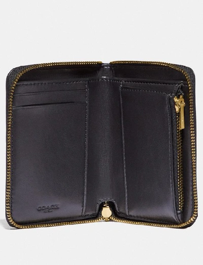 Shop Coach Small Zip Around Wallet In Signature Leather In Black/gold