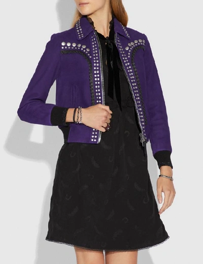 Shop Coach Studded Bandana Jacket - Women's In Dark Purple