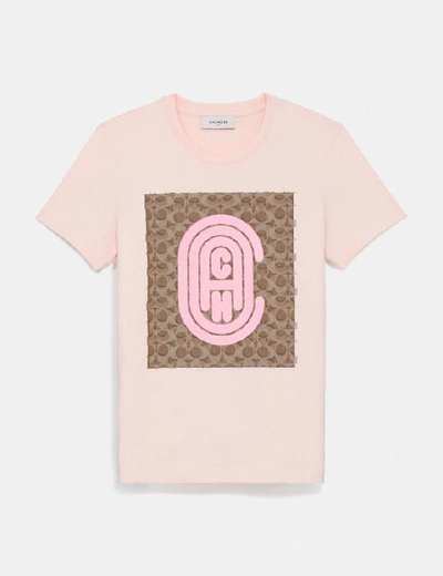 Coach Fitted Retro Signature T-shirt In Pink - Size M | ModeSens