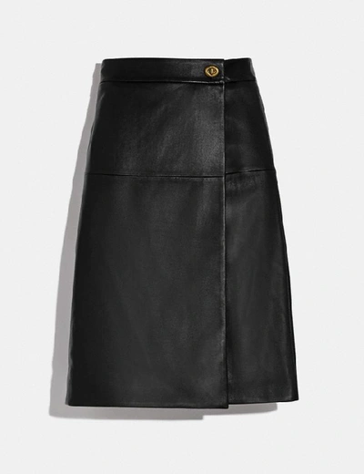 Shop Coach Leather Skirt With Turnlock In Black