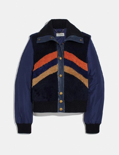 Shop Coach Retro Shearling Jacket In Navy